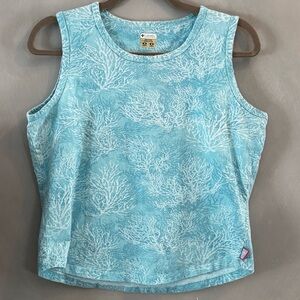 Columbia Coral Print Sleeveless Tank Top Womens Medium Blue Coastal